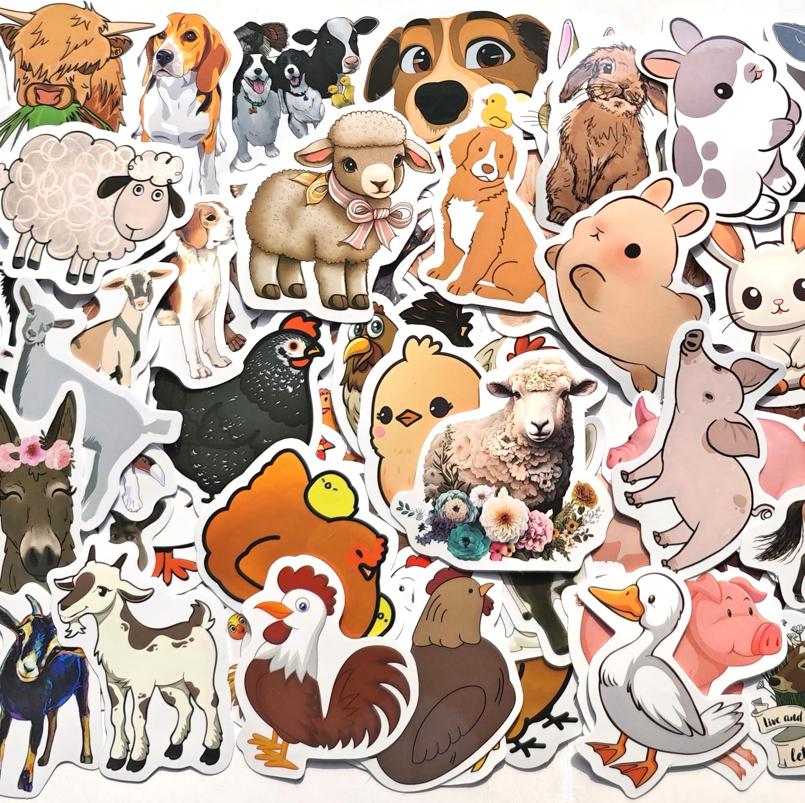 120 Pcs Cute Farm Animal Stickers Farm Party Favors Decor Supplies, Rabbit Dog Cow Chicken Duck Sheep Horse Pig Donkey Stickers for Kids Adults Scrapbooking