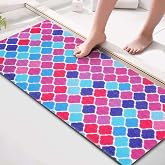 godehone Shower Mats Non Slip Without Suction Cups, PVC Loofah Bathroom Mats, Loofah Mats for Shower and Bathroom, Quick Drying, 15.7× 36 Inch, Colorful Geometric