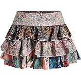 MakeMeChic Women's Plus Size Mini Skirt Paisley Print Ruffle Tiered A Line Boho Summer Skirts