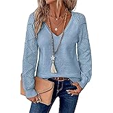 Flamingals Long Sleeve V Neck Sweaters for Women Lightweight Knit Hollow Out 2025 Trendy Casual Pullover Sweater Tops