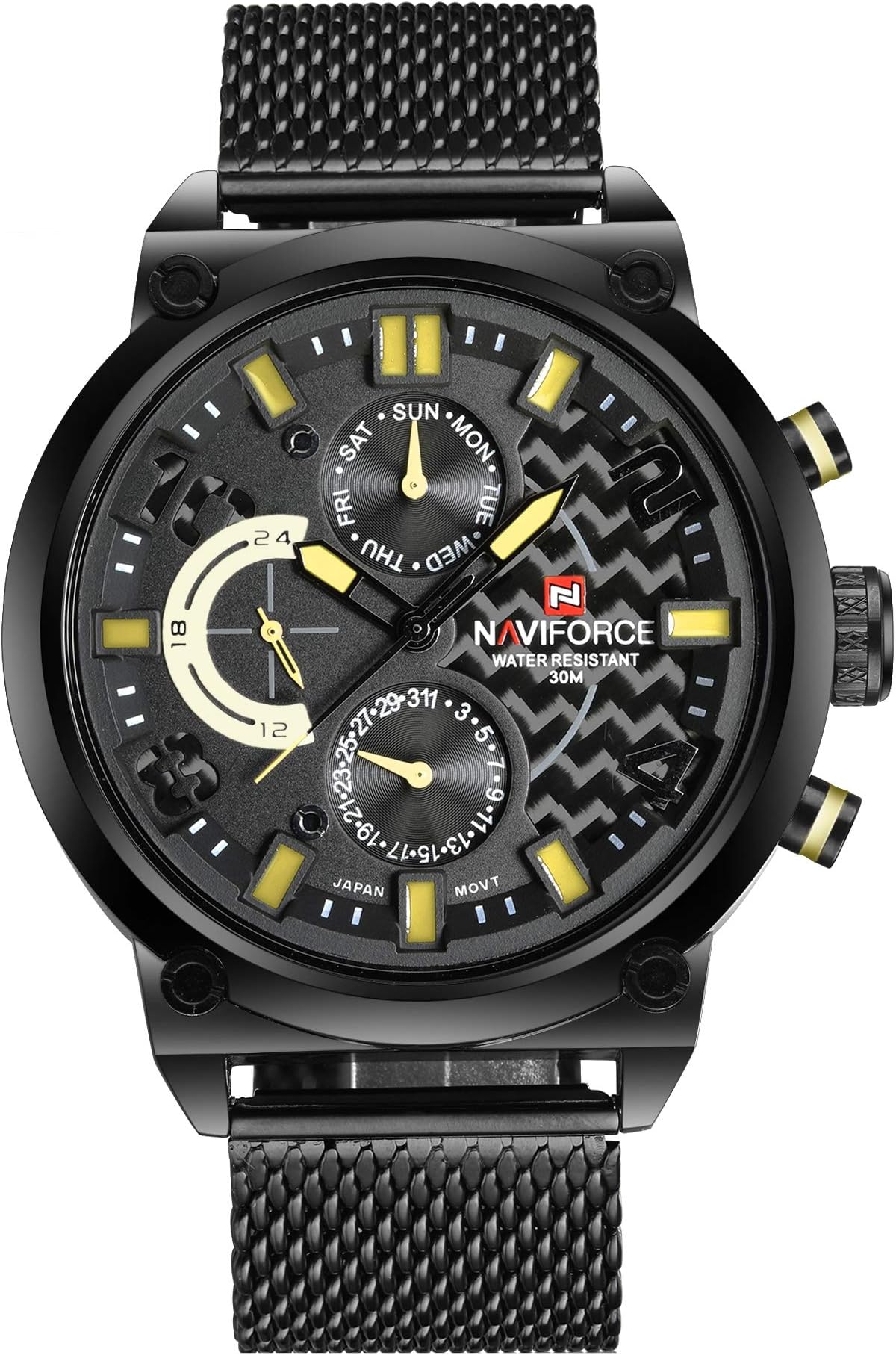 Naviforce Black Chain Steel Chronograph Watch Watch, Day & Date Display 9068S by NAVIFORCE
