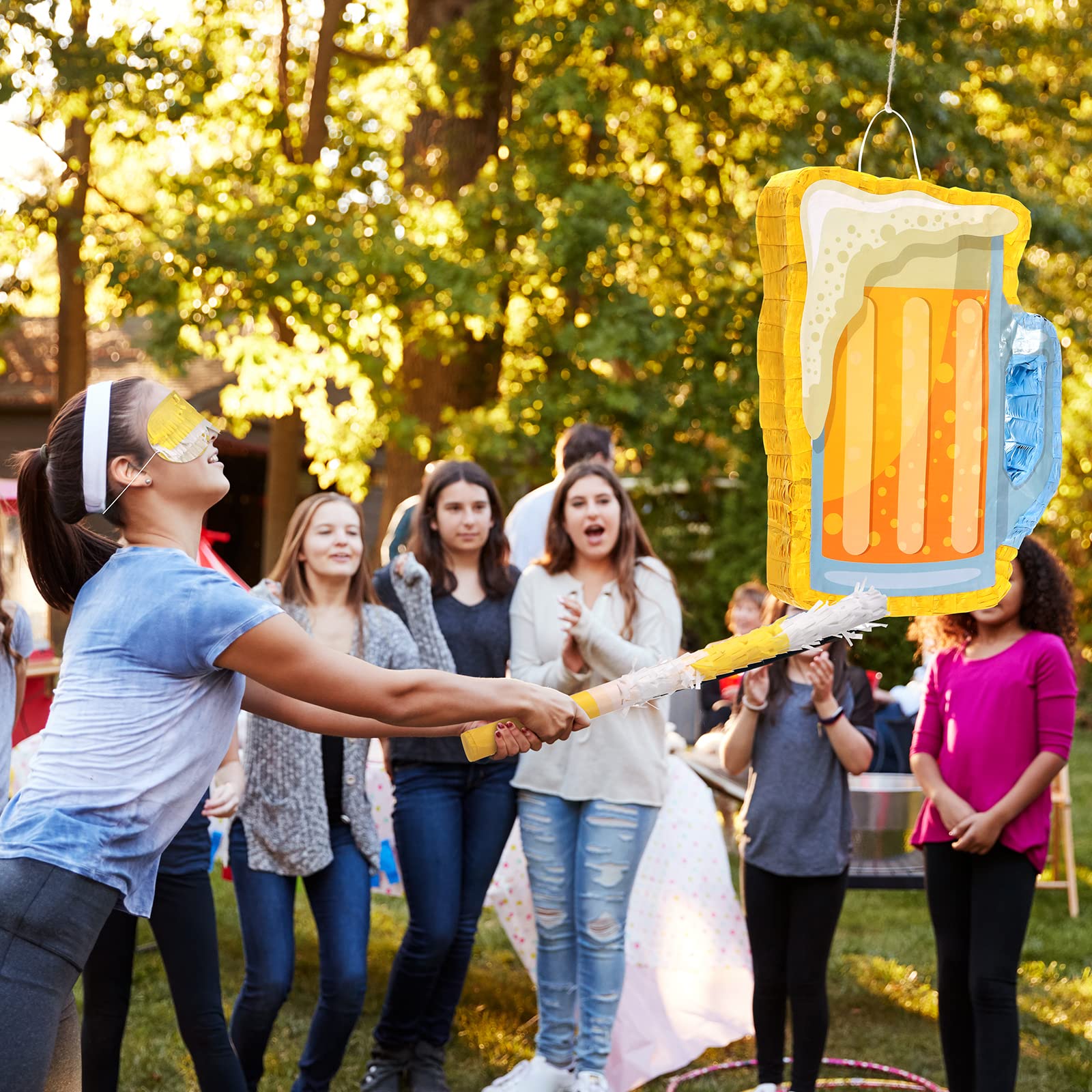 Sratte Beer Piñata with Stick and Blindfold Confetti Cheers to Beers Glass Mug Hanging Decoration Mexican Piñatas for Adult Birthday Bachelor Party Game Supplies (Lovely)