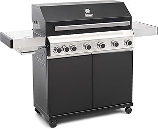 TAINO Black Gasgrill RED Edelstahl Sear-Burner Power-Zone Keramik-Brenner BBQ Grillwagen Griller Gusseisen Seitenkocher Piezozündung (Black 6+1)