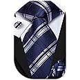 Hi-Tie Mens Plaid Ties Classic Paisley Necktie with Handkerchief Cufflinks Set Business Stripe Tie