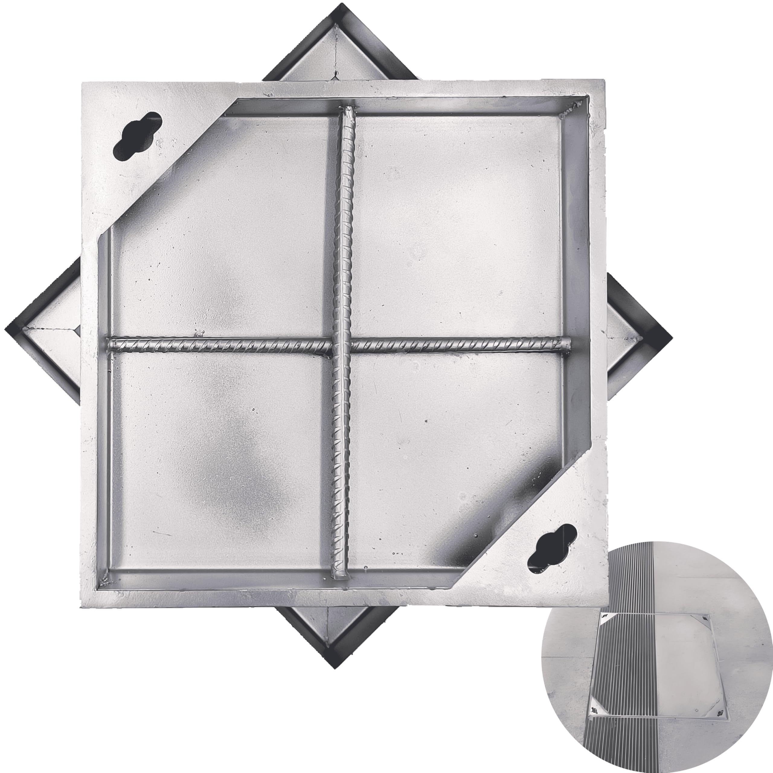 Photo 1 of MOSINSBO Stainless Steel Manhole Cover and Frame 12x12, B Class Square Septic Tank Lid with Base, Invisible Sewage Basin Cover, Heavy Duty Metal Inspection Lid for Driveway, Yard (11.8X 11.8)