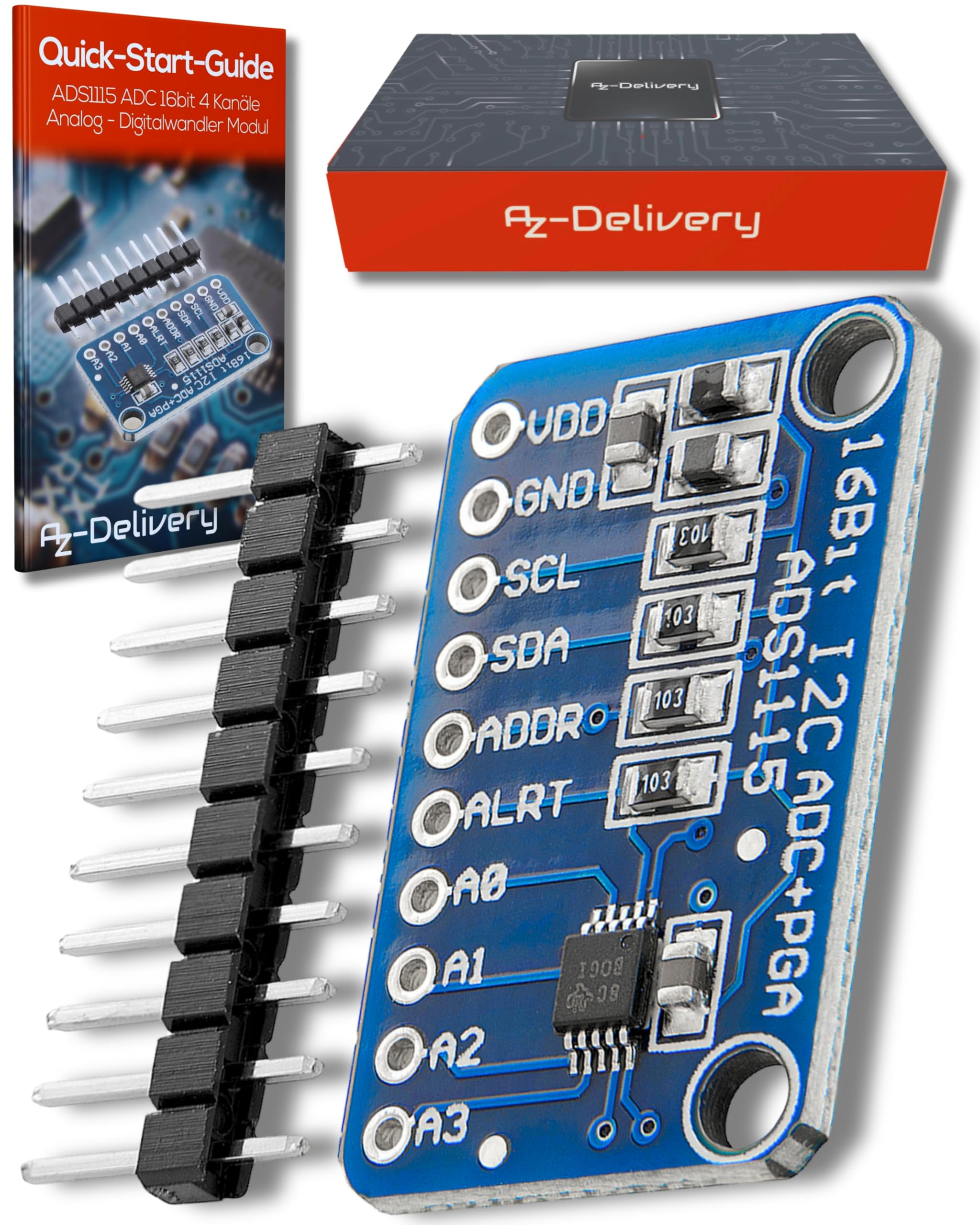 AZDelivery ADS1115 ADC Analog to Digital Converter 16bit 4-Channel Module compatible with Arduino and Raspberry Pi including E-Book!