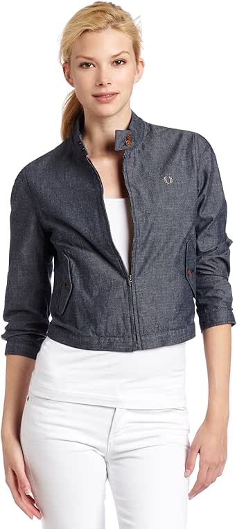 Fred Perry Women's Chambray Cropped Harrington Jacket, Blue, 4US/8UK at Amazon Women's Coats Shop
