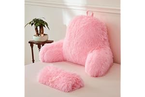 XeGe Faux Fur Reading Pillow Cover (No Filler), Fluffy Back Rest Pillow Case for Sitting in Bed, Adults Kids Girls Shaggy Sit Up Back Support Study Pillow Cover for Couch Chair Home Decoration, Pink