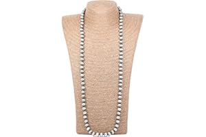 LOVELYBEAD Lovely Bead Handmade Smooth Double Knotted Silver Navajo Pearl Necklace (36 Inches, 10mm)