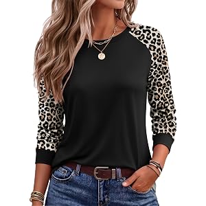Ekoauer Womens Long Sleeve Shirts Raglan Sleeve Thermal Tops Fall Clothes | Casual Color Block Shirt, Crew Neck Basic T-Shirt