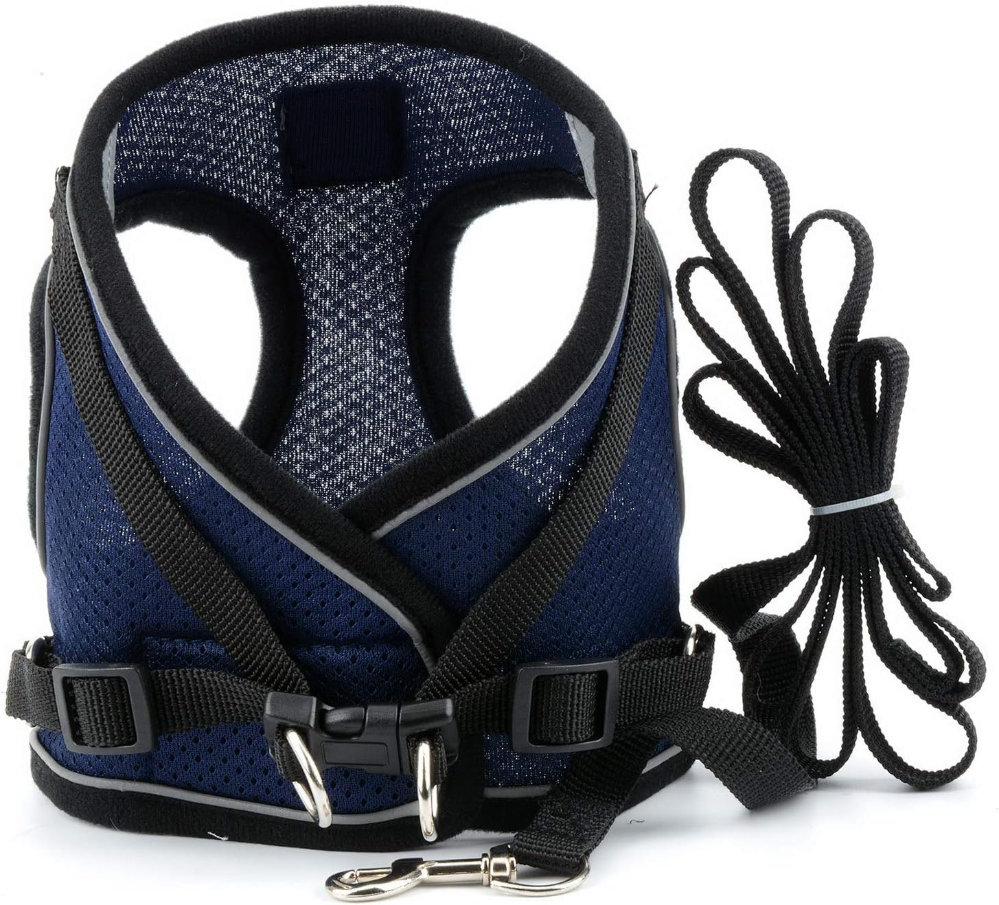 SMALLLEE_LUCKY_STORE Soft Mesh Step-in Small Dog/Cat Harness and Lead Set for Walking Reflective Puppy Vest Harness Outdoor Training,Navy Blue,Size S - Image 3
