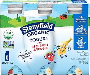 Stonyfield Organic Lowfat Yogurt Smoothies, Strawberry Banana, 3.1 oz., 6 Ct