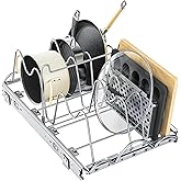 LIONONLY Pull Out Pots and Pans Organizer Under Cabinet, Slide Out Pot Lid Holder, Baking Tray and Cookie Sheet Storage, Adjustable Width, Fully Extendable Kitchen Cabinet Organizers(11’’W×17’’D)