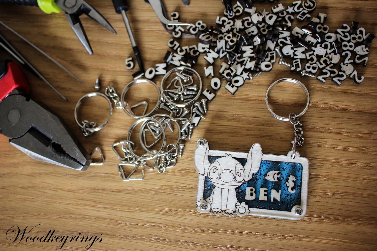 Stitch Characters From Lilo & Stitch Keyrings Personalised Handmade Gifts Wood Keyring with Gift Box
