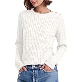 PrettyGuide Women's Cable Knit Sweater Long Sleeve Crewneck Button Shoulder Casual Pullover Sweaters Tops