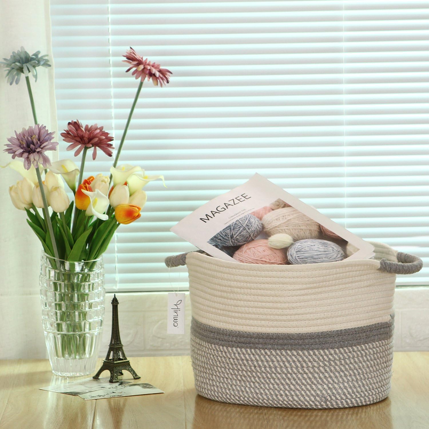 Hinwo Cesta de Almacenamiento de Cuerda de algodón Cesto de lavandería