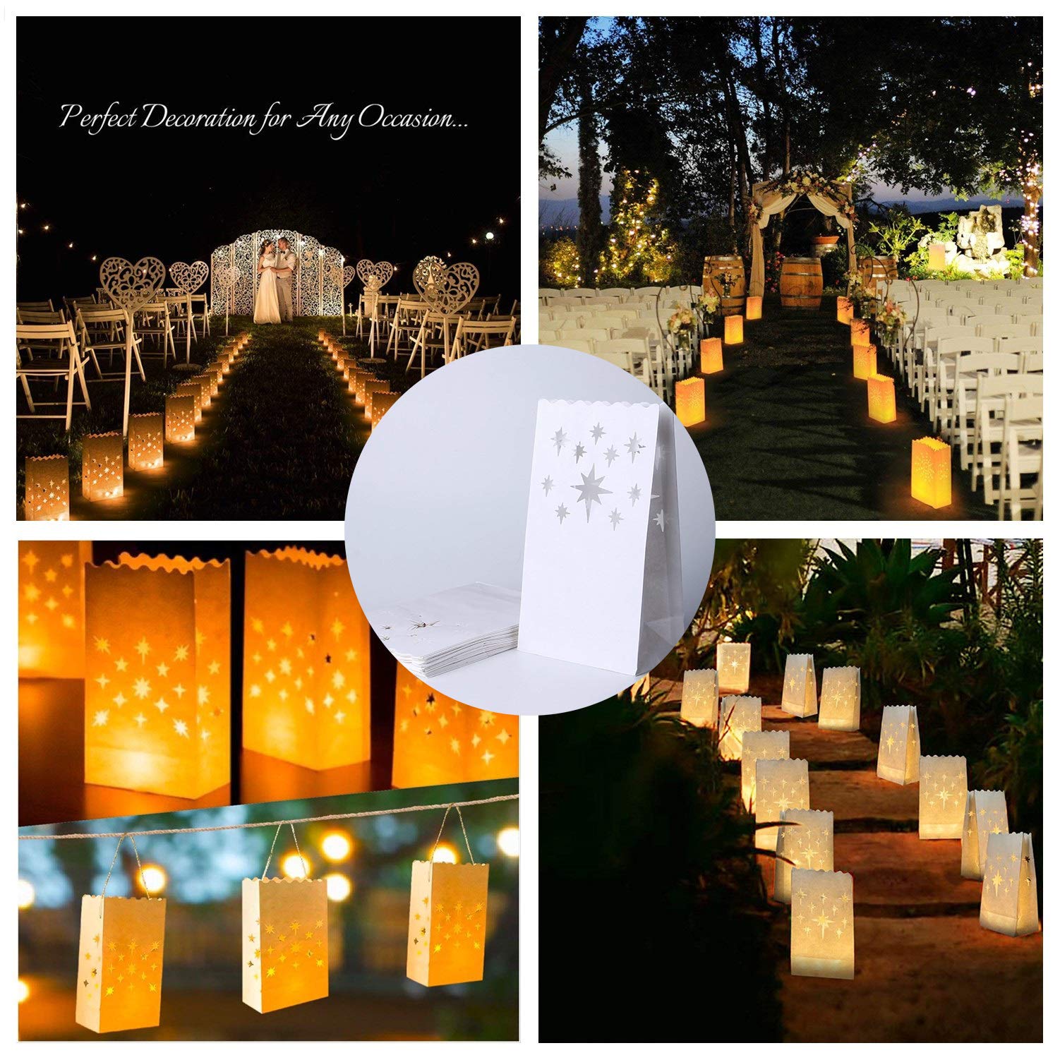 JT 20 PCS White Luminary Bags, Flame Resistant Candle Bags Luminaries for Christmas, Wedding, Birthday Party, Table Centerpieces