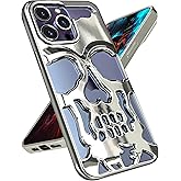 Lotadilo for iPhone 13 Pro Max Phone Case for Men Women, Cool Skull Skeleton Funny Gothic Hollow 13 Pro Max Cases for Boys Girls, Cute Hollowed Plated Shockproof Cover for 13 Promax Silver