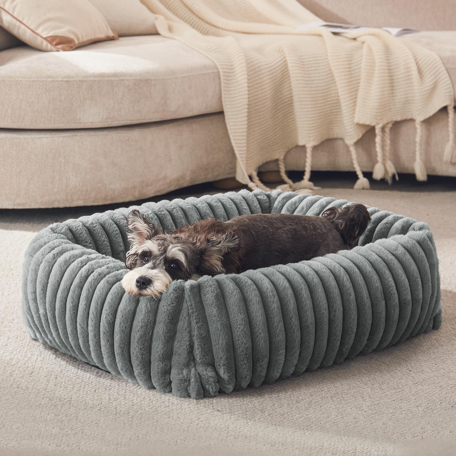 Photo 1 of FURTIME Dog Bed for Small Dogs, Washable Orthopedic Dog Bed with Removable Cover, Rectangle Soft Calming Sleeping Puppy Bed Durable Pet Cuddler with Anti-Slip Bottom, Grey, S (20"x19"x6")