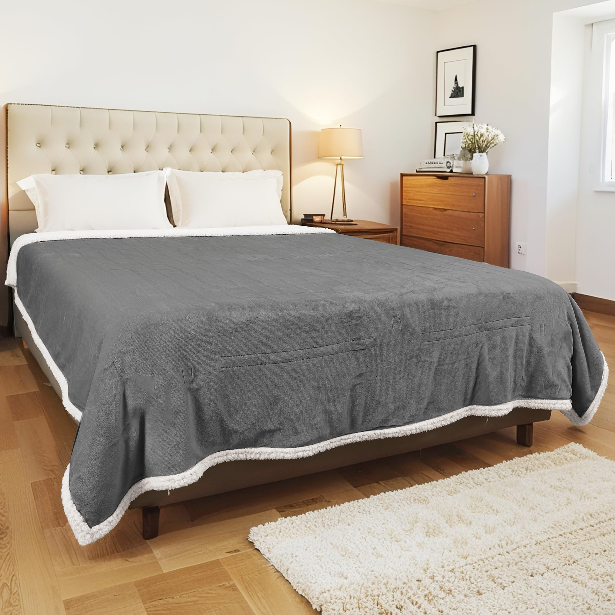 Photo 1 of YUSTAL Electric Heated Blanket Twin Size 62x84 Inch - Super Soft Flannel, 10 Heat Settings, 1-12H Auto Shut Off, Machine Washable, Safe for Overnight Use(Light Grey)