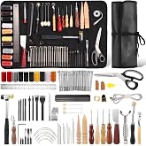Nicpro 85PCS Leather Tooling Beginner Kit with Custom Storage Bag | Adults Leather Working Craft Tools, For Stamping Sewing Carving Cutting Punching, Leather Making