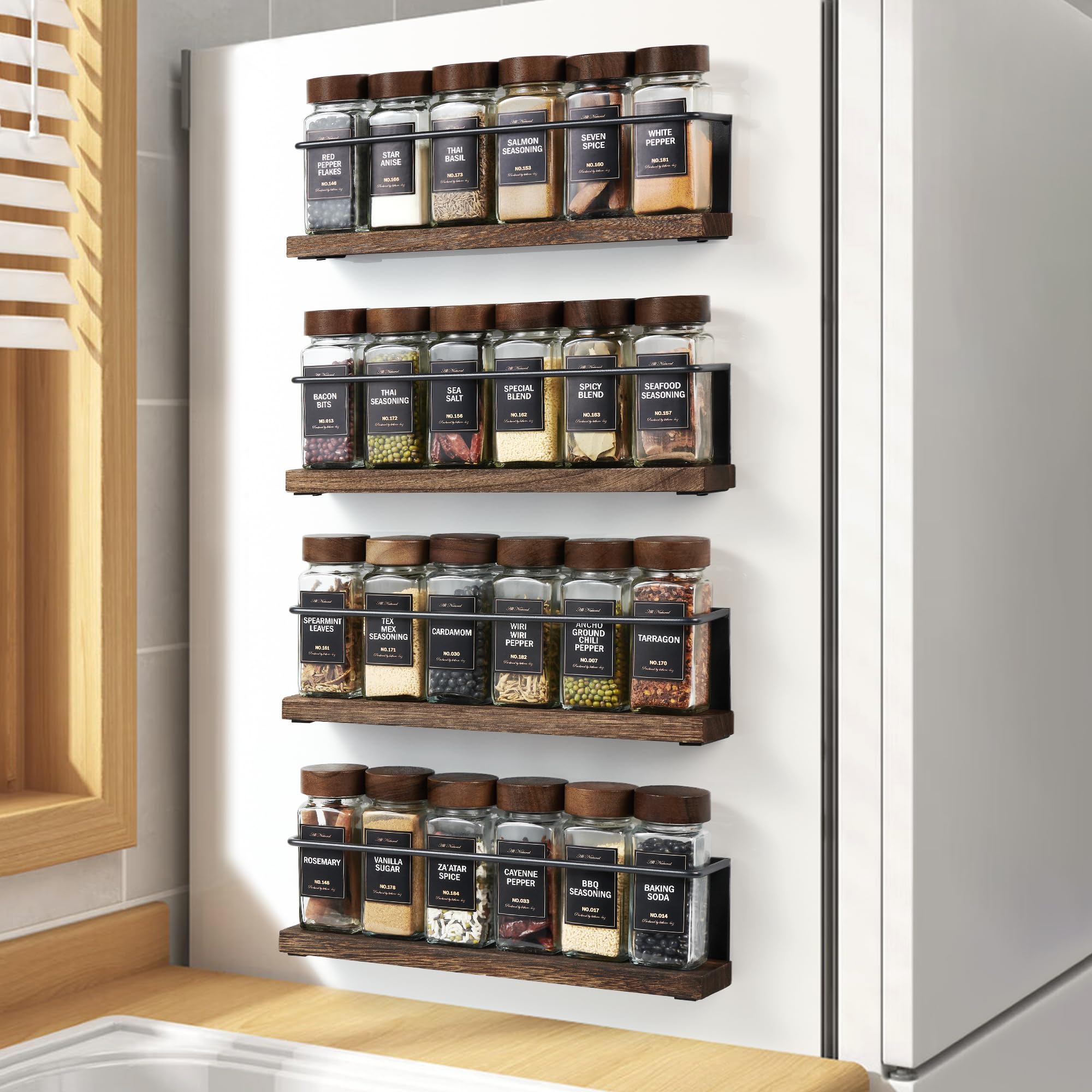 Photo 1 of KitHero 4 Pack Strong Magnetic Spice Rack Organizer for Refrigerator and Microwave Oven, Metal Fridge Shelf, Space Saver for Kitchen Organization and Storage, Black