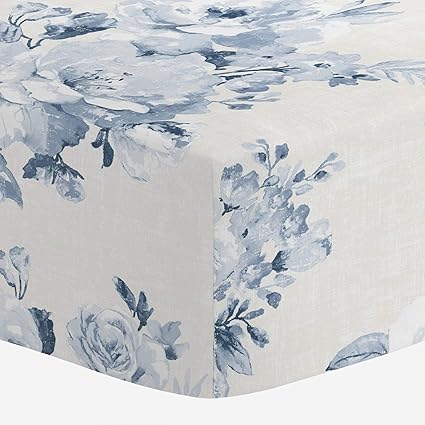 blue floral crib sheet