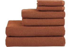 Nate Home by Nate Berkus 100% Cotton Textured Rice Weave 6-Piece Towel Set | 2 Bath Towels, Hand Towels, and Washcloths, Soft and Absorbent for Bathroom from mDesign - Set of 6, Sienna (Brown)