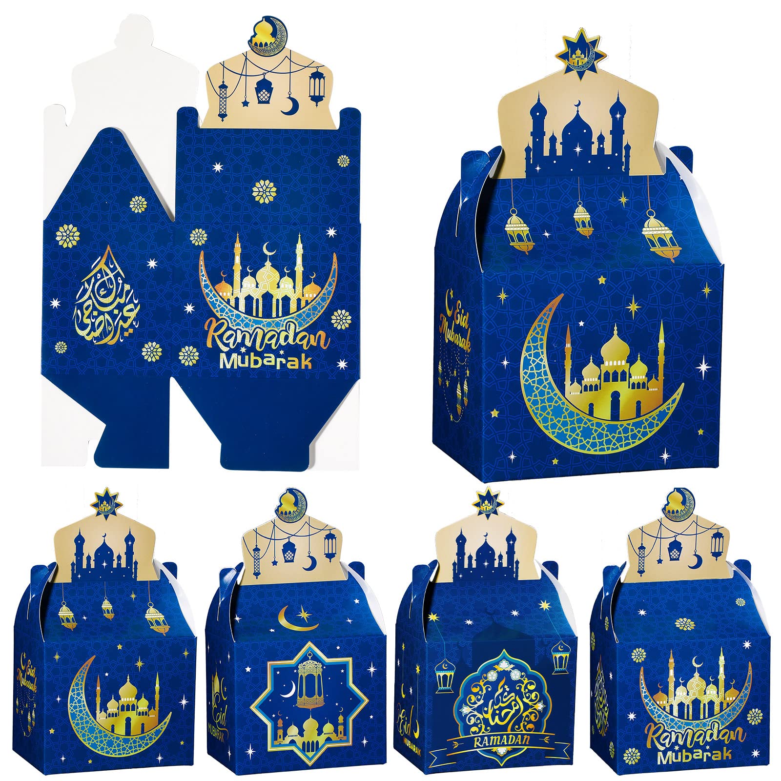 Photo 1 of 24 Pieces Eid Mubarak Treat Boxes Eid Mubarak Goodie Gable Boxes Ramadan Mubarak Favor Boxes Ramadan Kareem Treat Boxes for Eid Party Decoration Supplies Snack Sugar Chocolate Goodie Toy
