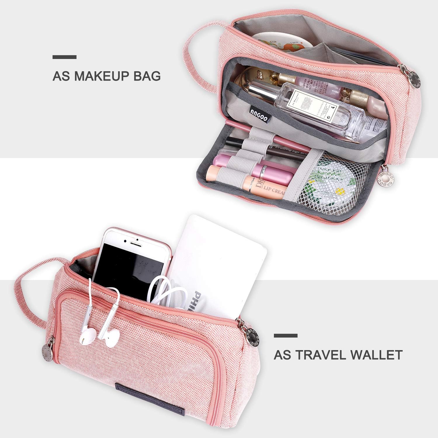 MengH-SHOP Large Capacity Pencil Case Pouch Multifunctional Canvas Pencil Bag Stationery Organizer Durable Pencil Case Cosmetic Pouch for Girls Teens Women Pink Modern Pink - Image 5