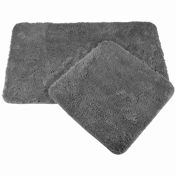 WohnDirect Badematten Set 2tlg WC Vorleger 45x45cm Badematte 50x80cm – Rutschfest waschbar Duschvorleger OHNE WC-Ausschnitt