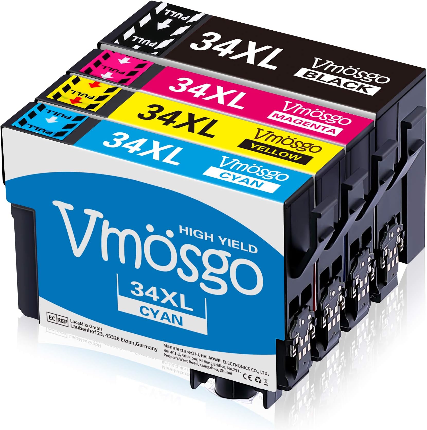 Vmosgo 34XL Replacement for Epson 34 34XL Ink Cartridges Compatible with Epson Workforce Pro WF-3720DWF WF-3725DWF WF-3720 WF-3725 WF3720DWF WF3725DWF (1 Black, 1 Cyan, 1 Magenta, 1 Yellow)