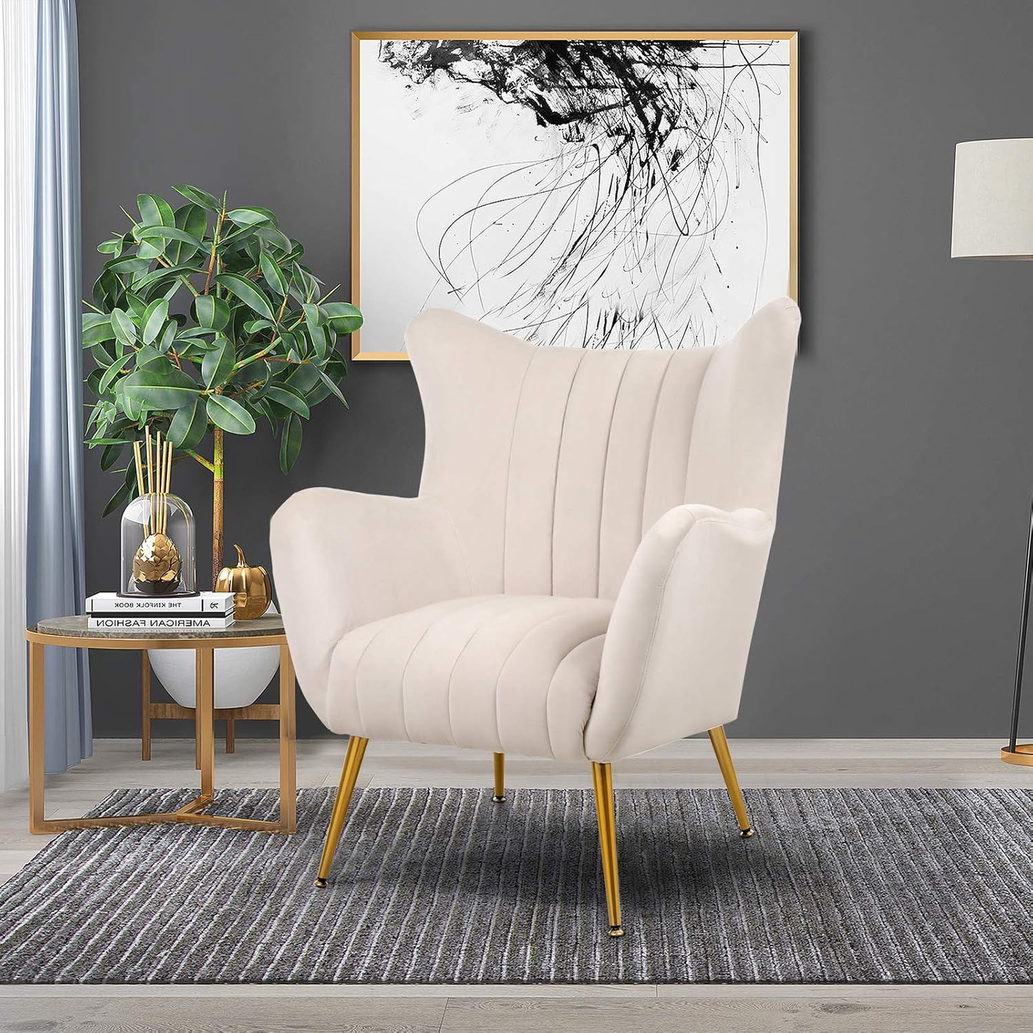 Amazon.com: HOMEFUN Wingback Accent Chair, Beige Velvet Living Room