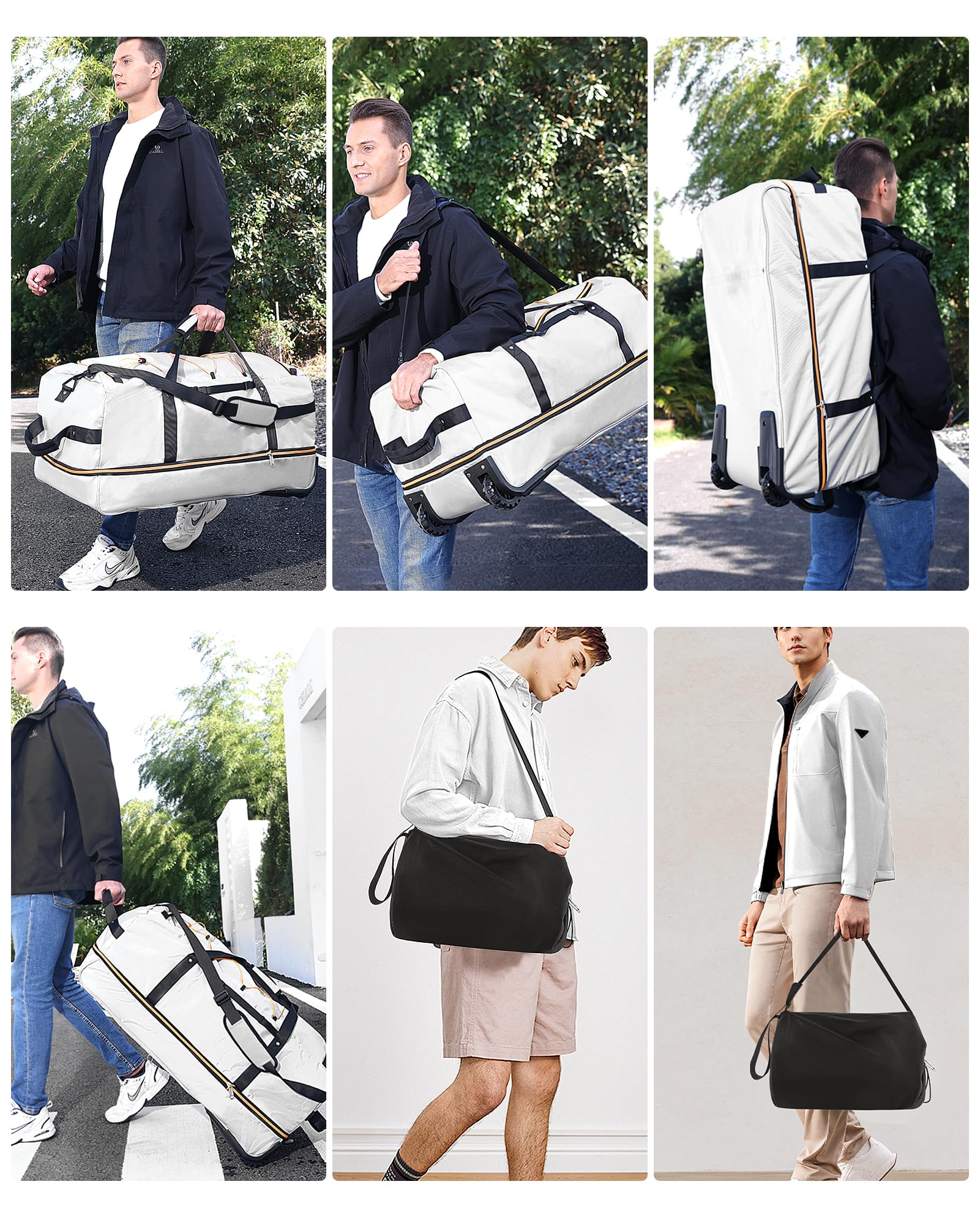 CONTAIL 32”110L Expandable 140L Rolling Duffle Bag with 2 Inline Wheels,Convertible Weekend Travel Bag with Bungee-Cord System,Grey