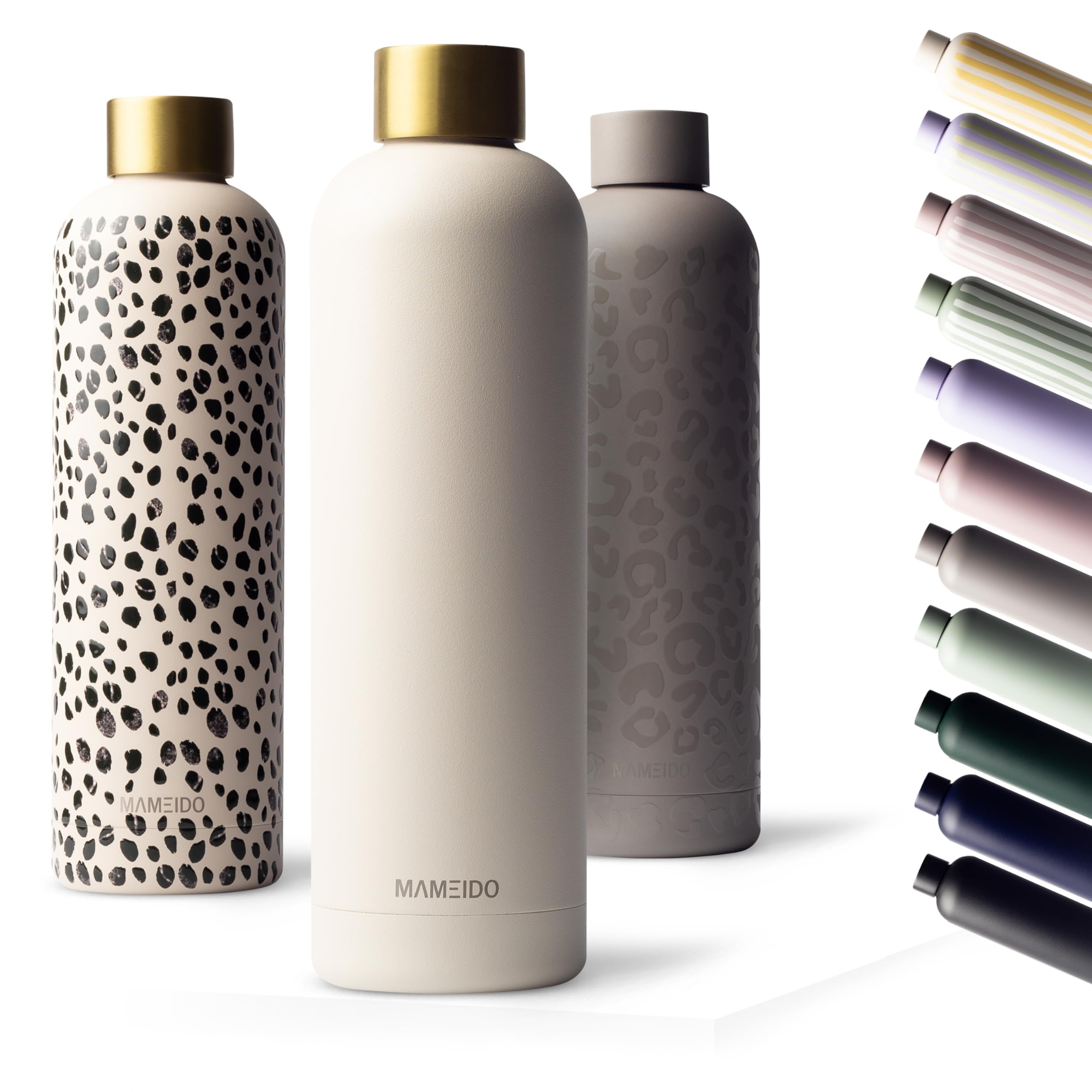MAMEIDO Insulated Water Bottle 750 ml, Leak-Proof 18/8 Stainless Steel Thermo Flask, Suitable for Carbonated Drinks, BPA-Free (Ivory Beige Gold) — image 1