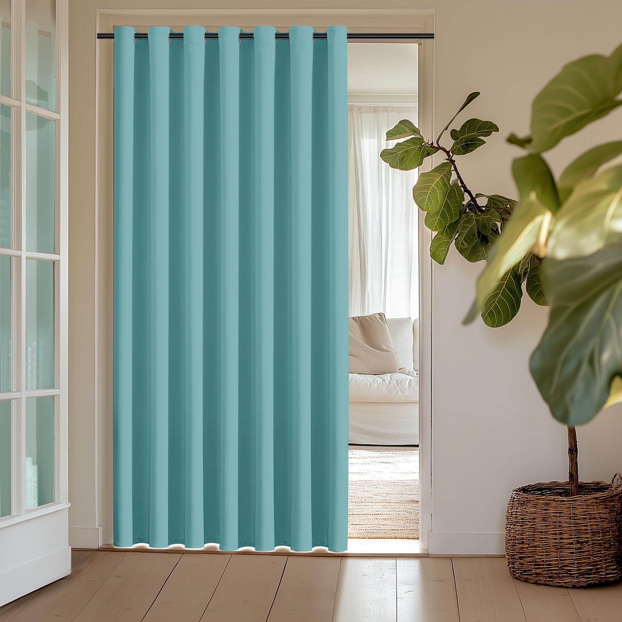 ChrisDowa Room Divider Curtain 108 Inches Long, Wide Blackout Sliding Door Curtain for Bedroom, Room Darkening Privacy Window Drape for Patio Door (1 Panel Set, Aqua, 100 x 108 Inch) Image