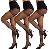 HONENNA Sheer Tights for Women 3 Pairs 20D Control Top High Waist Pantyhose with Reinforced Toes