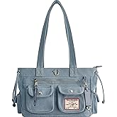 True Religion Tote Bag, Women's Multi-Pocket Faux Leather Handbag, Denim, One Size