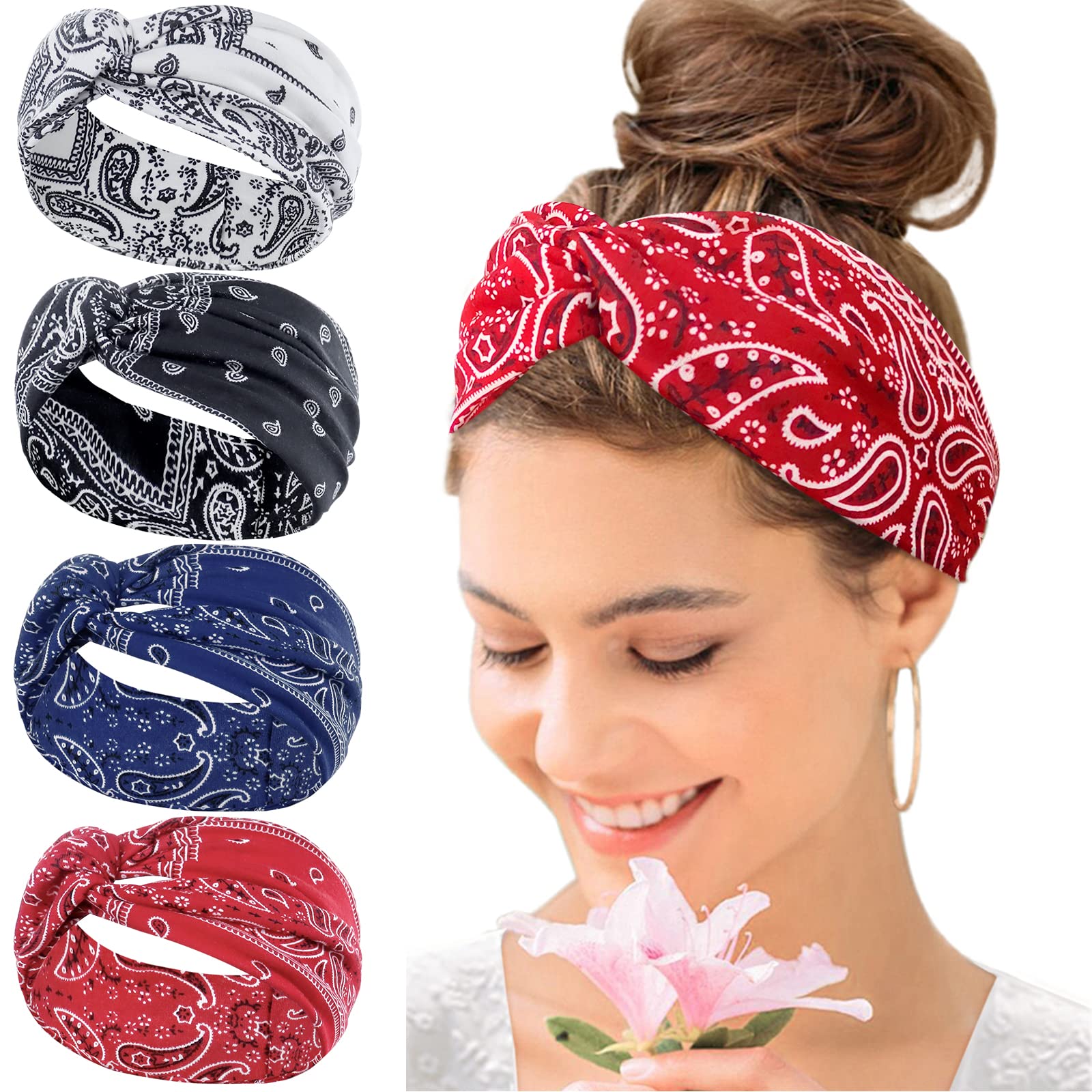 KAVYA Wide Headbands for Women's Hair Headband Soft Head Bands Adult Women Hairband Turban Flower Cotton Head band Everyday Yoga Sport Fitness — image 1