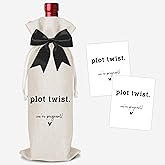 Funny Pregnancy Announcement Wine Bag, Baby Announcement Ideas, Plot Twist We're Pregnant, New Mom Dad Gifts for Pregnancy Reveal to Parents, Wine Bottle Gift Bags with Black Bow-B36