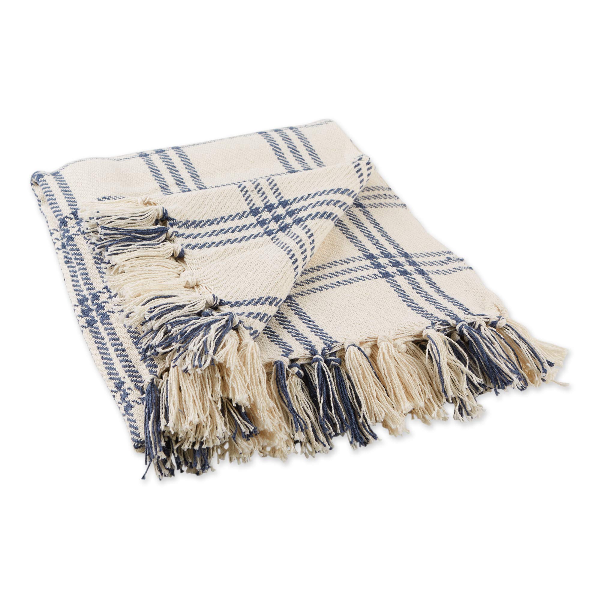 Photo 1 of DII Modern Farmhouse Plaid Collection Cotton Fringe Throw Blanket, 50x60, White/French Blue