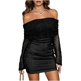 MakeMeChic Women's Off The Shoulder Bodycon Dress Long Sleeve Party Dresses | Concert Party, Night Out Date Night, Cocktail, Midi Dress for Women