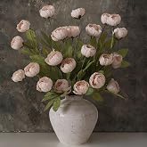 VIERENA 6 Pcs 27" Faux Silk Peony Artificial Flowers Stems for Vase (Beige) | Bulk Fake Peonies Branches with Stems, for DIY Bouquet Table Centerpieces Wedding Fillers Arrangements Shower Home Decoration
