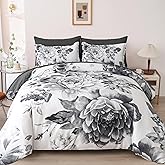 Dintszyayue Floral Comforter Set Queen Size 7 Piece Grey Flower Bed in a Bag Lightweight Comforter Set with Sheets,Complete Soft Microfiber Bedding Set for All Season