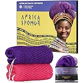 African Net Sponge Authentic - 2 Pieces Exfoliating Body Scrubber Bath Sponge - Loofah Washcloth Back Scrub for Shower Body E