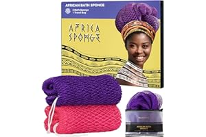 RELAXSCENE African Net Sponge Authentic - 2 Pieces Exfoliating Body Scrubber Bath Sponge - Loofah Washcloth Back Scrub for Shower Body Exfoliator - Face & Skin Care Bathroom Essentials for Women