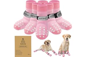 Odriew 6 PCS Dog Socks to Prevent Licking Paws, Double-Sided Non-Slip Dog Socks for Hardwood Floors Anti Slip Paw Protector with Elastic Reflective Straps for Medium, Large, Senior Dogs. (Pink, M)