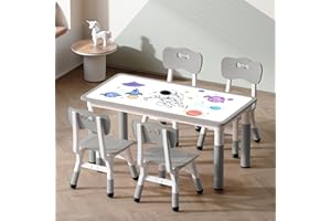 LUUYOUU Kids' Table & Chair Sets Suitable for 2 Years + Kids Height Adjustable Toddler Table & Chair Set with 4 Seats Tabletop can Doodle maxm Load 330 lb