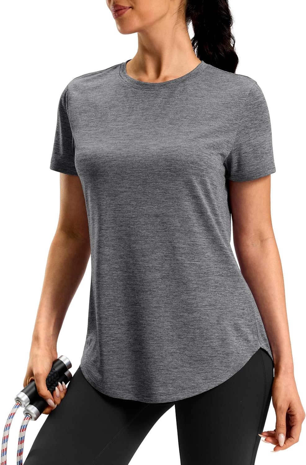 Women's Workout Shirts Bum-Covering Length Lightweight Short Sleeve Dry Fit Athletic Hiking Running Summer Tops for Women