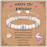 Gopbrer 4-8 Year Old Girl Birthday Gifts, Adjustable Pink White Pearl Beaded Bracelet for Teen Girls, 4-8th Happy Birthday Christmas Gifts for Daughter Granddaughter Niece